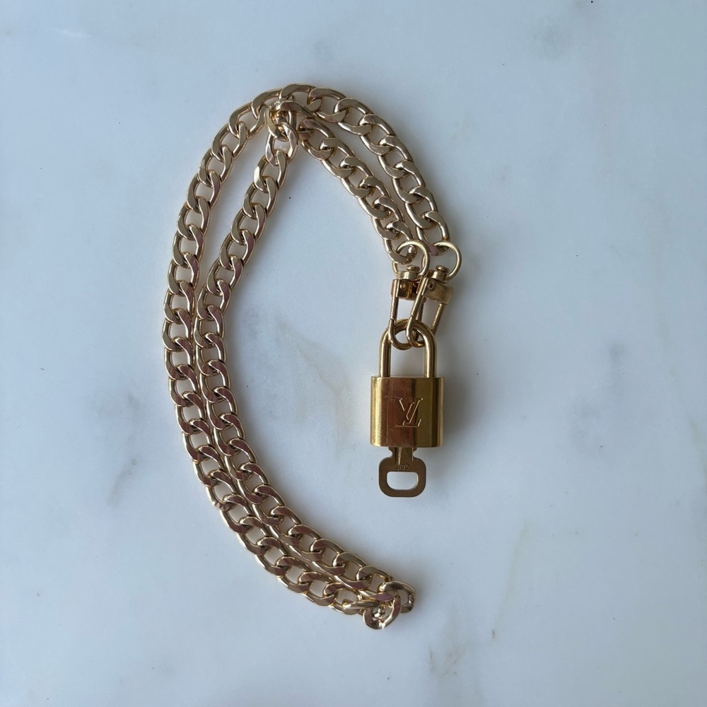 Louis Vuitton Gold Chain Necklace with Padlock + Key AUTHENTIC